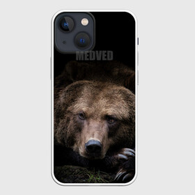 Чехол для iPhone 13 mini с принтом Русский MEDVED в Кировске,  |  | животные | звери | медведь | природа | русский медведь | черный