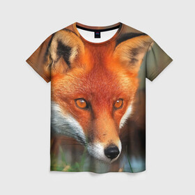 Женская футболка 3D с принтом Лисица охотница в Кировске, 100% полиэфир ( синтетическое хлопкоподобное полотно) | прямой крой, круглый вырез горловины, длина до линии бедер | fox | foxy | животное | звери | лиса | лисенок | лисичка | милая | рыжая | фокс