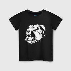 Детская футболка хлопок с принтом Бульдог белый на черном в Кировске, 100% хлопок | круглый вырез горловины, полуприлегающий силуэт, длина до линии бедер | Тематика изображения на принте: dog | бульдог | животные | пес | природа | собака | собаки | собакчка | собачки