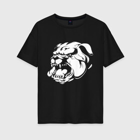Женская футболка хлопок Oversize с принтом Бульдог белый на черном в Кировске, 100% хлопок | свободный крой, круглый ворот, спущенный рукав, длина до линии бедер
 | dog | бульдог | животные | пес | природа | собака | собаки | собакчка | собачки