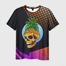 Мужская футболка 3D с принтом Череп - ананас в Кировске, 100% полиэфир | прямой крой, круглый вырез горловины, длина до линии бедер | ананас | прикол | прикольные | фрукт | череп