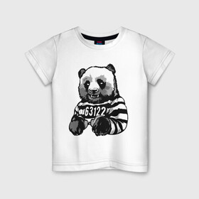 Детская футболка хлопок с принтом Панда вор в Кировске, 100% хлопок | круглый вырез горловины, полуприлегающий силуэт, длина до линии бедер | bear | panda | вор | животные | звери | медведь | мишка | панда | панды | преступник | природа