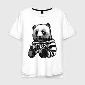 Мужская футболка хлопок Oversize с принтом Панда вор в Кировске, 100% хлопок | свободный крой, круглый ворот, “спинка” длиннее передней части | bear | panda | вор | животные | звери | медведь | мишка | панда | панды | преступник | природа