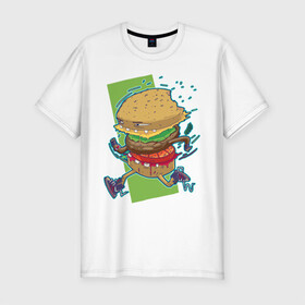 Мужская футболка хлопок Slim с принтом Fast Food в Кировске, 92% хлопок, 8% лайкра | приталенный силуэт, круглый вырез ворота, длина до линии бедра, короткий рукав | art | burger | cheese | cutlet | fast food | food | hamburger | salad | sandwich | арт | бургер | бутерброд | гамбургер | еда | котлета | салат | сыр | фаст фуд