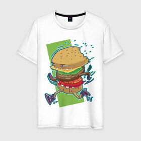 Мужская футболка хлопок с принтом Fast Food в Кировске, 100% хлопок | прямой крой, круглый вырез горловины, длина до линии бедер, слегка спущенное плечо. | art | burger | cheese | cutlet | fast food | food | hamburger | salad | sandwich | арт | бургер | бутерброд | гамбургер | еда | котлета | салат | сыр | фаст фуд