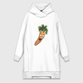 Платье-худи хлопок с принтом Японская кавайная морковка в Кировске,  |  | anime | art | carrot | carrots | cute | fashion | japan | japanese | kanji | kawaii | manga | vegan | vegetables | алфавит | аниме | арт | в японском стиле | веган | кандзи | манга | милота | морковь | овощ | овощи | смех | японские буквы | япо