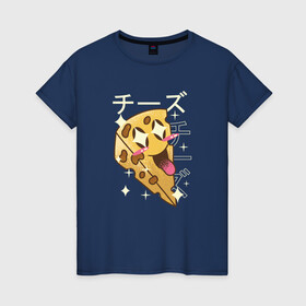 Женская футболка хлопок с принтом Японский кавайный кусочек сыра в Кировске, 100% хлопок | прямой крой, круглый вырез горловины, длина до линии бедер, слегка спущенное плечо | anime | art | cheese | cut | cute | fashion | japan | japanese | kanji | kawaii | manga | piece | алфавит | аниме | арт | в японском стиле | кандзи | манга | милота | молочные продукты | смех | сыр | сыр с дырками | сырок | японские буквы | япо