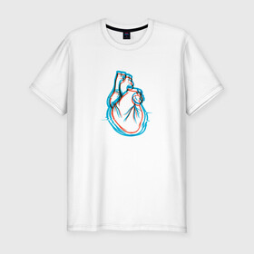 Мужская футболка хлопок Slim с принтом 3D эффект | Биение сердца в Кировске, 92% хлопок, 8% лайкра | приталенный силуэт, круглый вырез ворота, длина до линии бедра, короткий рукав | 3д | anaglyph | art | blue | cardio | focus | heart | heartbeat | love | real heart | red | анаглиф | арт | глитч | глич | иллюстрация | кардио | кардиограмма | клапаны | красный | любовь | настоящее сердце | рисунок | сердце | синий