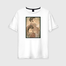 Женская футболка хлопок Oversize с принтом Мутсу и Хёго в Кировске, 100% хлопок | свободный крой, круглый ворот, спущенный рукав, длина до линии бедер
 | demon | dororo | hyakkimaru | аниме | дайго | дороро | ронин | хяккимару