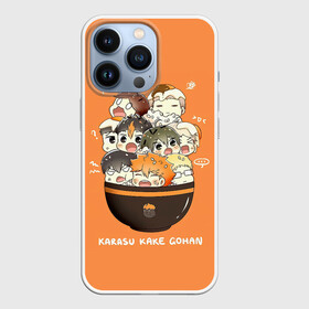 Чехол для iPhone 13 Pro с принтом Karasu kake gohan | Haikyuu в Кировске,  |  | Тематика изображения на принте: anime | haikyu | haikyuu | karasuno | manga | аниме | асахи азумане | волейбол | волейбольный клуб | вороны | карасуно | коши сугавара | манга | рюноске танака | старшая школа | тобио кагеяма | хаику | хаикую | шоё хината