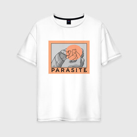 Женская футболка хлопок Oversize с принтом Parasite в Кировске, 100% хлопок | свободный крой, круглый ворот, спущенный рукав, длина до линии бедер
 | bong joon ho | korea | parasite | актер | драма | канны | кино | комедия | корея | оскар | паразиты | пон чжун хо | режиссер | семья | триллер