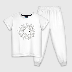 Детская пижама хлопок с принтом Подсолнух в Кировске, 100% хлопок |  брюки и футболка прямого кроя, без карманов, на брюках мягкая резинка на поясе и по низу штанин
 | контур | минимализм | подсолнух | цветок | черный