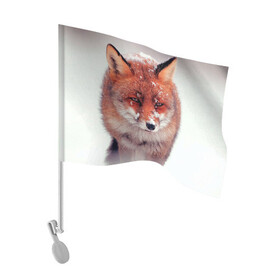 Флаг для автомобиля с принтом Лисица и снег в Кировске, 100% полиэстер | Размер: 30*21 см | fox | foxy | животное | звери | лиса | лисенок | лисичка | милая | рыжая | фокс