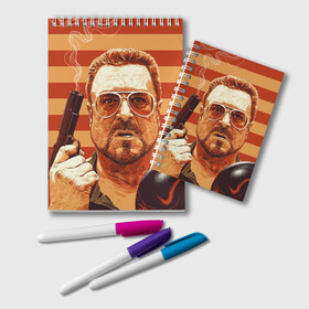 Блокнот с принтом Walter Sobchak в Кировске, 100% бумага | 48 листов, плотность листов — 60 г/м2, плотность картонной обложки — 250 г/м2. Листы скреплены удобной пружинной спиралью. Цвет линий — светло-серый
 | Тематика изображения на принте: dude | jeff bridges | the big lebowski | walter sobchak | большой лебовский | боулинг | вальтер собчак | джефф бриджес | пистолет | фильм | чувак | шар