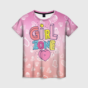 Женская футболка 3D с принтом Girl Zone только для девушек в Кировске, 100% полиэфир ( синтетическое хлопкоподобное полотно) | прямой крой, круглый вырез горловины, длина до линии бедер | girl | girl zone | девочка | девушка | девушке | девушки рулят | зона девушек | только для девушек