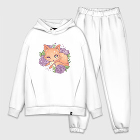 Мужской костюм хлопок OVERSIZE с принтом Японская кавайная лисичка в Кировске,  |  | anime | art | cute | cute fox | fox | foxy | japan | japanese | kanji | kawaii | manga | алфавит | аниме | арт | букет роз | в японском стиле | кандзи | лиса | лисёнок | манга | милая лисичка | милота | розы | смех | цветы | японские буквы | яп