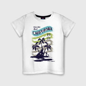 Детская футболка хлопок с принтом CALIFORNIA BEECH в Кировске, 100% хлопок | круглый вырез горловины, полуприлегающий силуэт, длина до линии бедер | beech | california | retro | sea | summer | usa | каникулы | лето | море | отдых | пальмы | пляж | ретро | тропики