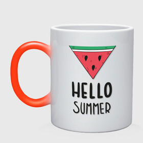 Кружка хамелеон с принтом HELLO SUMMER в Кировске, керамика | меняет цвет при нагревании, емкость 330 мл | Тематика изображения на принте: funny | happy | hello | icecream | rainbow | romantic | summer | sun | арбуз | веселье | значки | лето | отдых | отпуск | привет | романтика | солнце | счастье | тепло