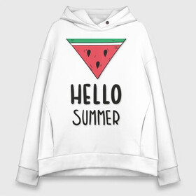 Женское худи Oversize хлопок с принтом HELLO SUMMER в Кировске, френч-терри — 70% хлопок, 30% полиэстер. Мягкий теплый начес внутри —100% хлопок | боковые карманы, эластичные манжеты и нижняя кромка, капюшон на магнитной кнопке | Тематика изображения на принте: funny | happy | hello | icecream | rainbow | romantic | summer | sun | арбуз | веселье | значки | лето | отдых | отпуск | привет | романтика | солнце | счастье | тепло