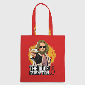 Шоппер 3D с принтом The dude redemption в Кировске, 100% полиэстер | Плотность: 200 г/м2; Размер: 34×35 см; Высота лямок: 30 см | dude | jeff bridges | the big lebowski | the dude redemption | большой лебовский | боулинг | джефф бриджес | кегли | коктейль | фильм | чувак | шар