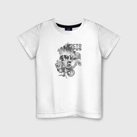 Детская футболка хлопок с принтом OCTOPUS SKULL в Кировске, 100% хлопок | круглый вырез горловины, полуприлегающий силуэт, длина до линии бедер | монстр | морской | осьминог | пират | скелет | тату | татуировка | череп | щупальцы
