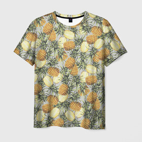 Мужская футболка 3D с принтом ананасы в Кировске, 100% полиэфир | прямой крой, круглый вырез горловины, длина до линии бедер | ананас | бесшовный | в разрезе | много ананасов | половинка ананаса | сочный