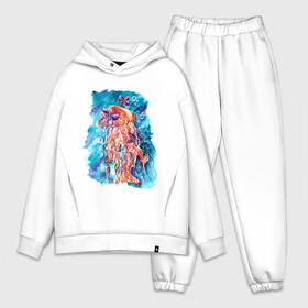 Мужской костюм хлопок OVERSIZE с принтом Медуза в Кировске,  |  | flowers | jellyfish | sea | summer | water | акварель | вода | лето | медуза | море | оранжевый | плюмерия | цветы