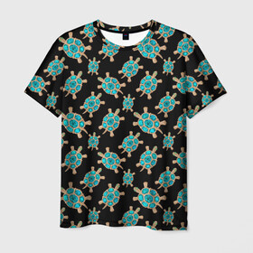 Мужская футболка 3D с принтом Бирюзовые черепашки брошка в Кировске, 100% полиэфир | прямой крой, круглый вырез горловины, длина до линии бедер | бирюзовая черепашка | брошка | укращение | черепаха | черепашка