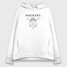 Женское худи Oversize хлопок с принтом HACKERS / ХАКЕРЫ в Кировске, френч-терри — 70% хлопок, 30% полиэстер. Мягкий теплый начес внутри —100% хлопок | боковые карманы, эластичные манжеты и нижняя кромка, капюшон на магнитной кнопке | hacker | гроза | капюшон | компьютер | молнии | пк | программист | хакер | хакинг