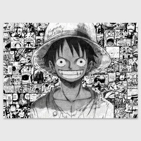 Поздравительная открытка с принтом Луфи улыбается one piece в Кировске, 100% бумага | плотность бумаги 280 г/м2, матовая, на обратной стороне линовка и место для марки
 | anime | luffy | one piece | zoro | аниме | большой куш | ван пис | вон пис | зоро | луфи | луффи | пират | пираты | ророна