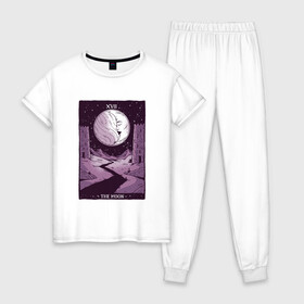 Женская пижама хлопок с принтом Карты ТАРО | Пейзаж с луной в Кировске, 100% хлопок | брюки и футболка прямого кроя, без карманов, на брюках мягкая резинка на поясе и по низу штанин | Тематика изображения на принте: 17 век | esoteric | moon | moonlight | moonshine | night | tarot card | башни | гадание | живая луна | замок | затмение | звёздная ночь | звёздное небо | звёзды | карта таро | кристаллы | луна | лунный свет | пейзаж | полумесяц