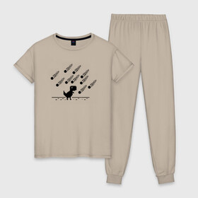 Женская пижама хлопок с принтом Гугл дино в Кировске, 100% хлопок | брюки и футболка прямого кроя, без карманов, на брюках мягкая резинка на поясе и по низу штанин | гугл | динозавр | испуганный | метеориты | хром