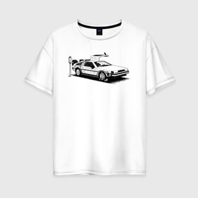 Женская футболка хлопок Oversize с принтом DeLorean в Кировске, 100% хлопок | свободный крой, круглый ворот, спущенный рукав, длина до линии бедер
 | автомобиль | делориан | машина | парковка | черно белый