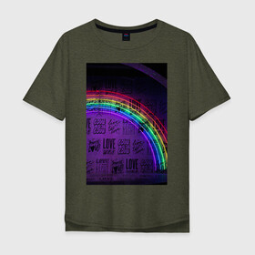 Мужская футболка хлопок Oversize с принтом Радуга в Кировске, 100% хлопок | свободный крой, круглый ворот, “спинка” длиннее передней части | граффити | для тебя | надпись | неон | радуга | стена
