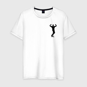 Мужская футболка хлопок с принтом Спорт в Кировске, 100% хлопок | прямой крой, круглый вырез горловины, длина до линии бедер, слегка спущенное плечо. | гири | мышцы | силуэт | спортсмен | тяжесть