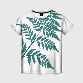 Женская футболка 3D с принтом Зелёный папоротник в Кировске, 100% полиэфир ( синтетическое хлопкоподобное полотно) | прямой крой, круглый вырез горловины, длина до линии бедер | ветка | зеленый | листик | папоротник | природа | растение