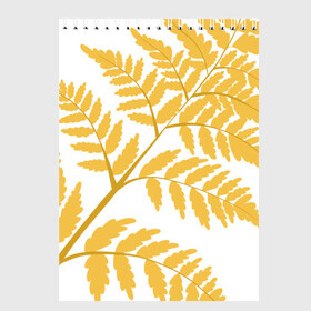Скетчбук с принтом Жёлтый папоротник в Кировске, 100% бумага
 | 48 листов, плотность листов — 100 г/м2, плотность картонной обложки — 250 г/м2. Листы скреплены сверху удобной пружинной спиралью | ветка | желтый | лес | листик | папоротник | природа | растение
