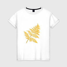 Женская футболка хлопок с принтом Жёлтый папоротник в Кировске, 100% хлопок | прямой крой, круглый вырез горловины, длина до линии бедер, слегка спущенное плечо | ветка | желтый | лес | листик | папоротник | природа | растение