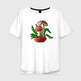 Мужская футболка хлопок Oversize с принтом Мой гриб в Кировске, 100% хлопок | свободный крой, круглый ворот, “спинка” длиннее передней части | art | горшок | гриб | иллюстрация | мухомор