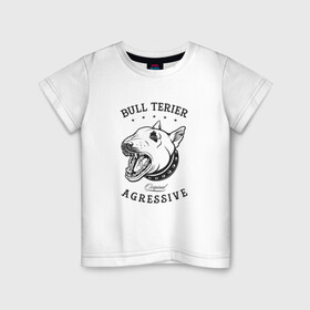 Детская футболка хлопок с принтом Агрессивный бультерьер в Кировске, 100% хлопок | круглый вырез горловины, полуприлегающий силуэт, длина до линии бедер | Тематика изображения на принте: cute | dog | woof | гав | забавный | кости | пес | собака