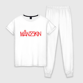 Женская пижама хлопок с принтом Maneskin, Новый логотип в Кировске, 100% хлопок | брюки и футболка прямого кроя, без карманов, на брюках мягкая резинка на поясе и по низу штанин | eurovision | maneskin | евровидение | логотип | манескин | новый логотип | рок
