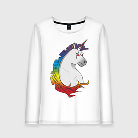 Женский лонгслив хлопок с принтом  Единорог в Кировске, 100% хлопок |  | angry unicorn | harsh unicorn | rainbow unicorn | unicorn | единорог | злой единорог | радужный единорог | суровый единорог