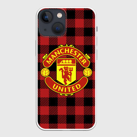 Чехол для iPhone 13 mini с принтом Манчестер Юнайтед фон в клетку в Кировске,  |  | football | manchester | manchester united | soccer | united | лига чемпионов | манчестер | манчестер юнайтед | ретро | рубашка | фон в клетку | фон клетка | форма | формы | футбол | юнайтед