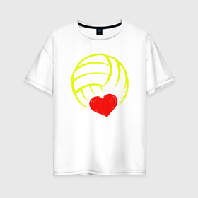 Женская футболка хлопок Oversize с принтом Volleyball Heart в Кировске, 100% хлопок | свободный крой, круглый ворот, спущенный рукав, длина до линии бедер
 | ball | beach | game | heart | love | sport | volley | volleyball | волейбол | волейболист | волейболистка | гол | игра | игрок | мяч | площадка | пляж | пляжный | победа | сердце | сетка | спорт | тренер | чемпион