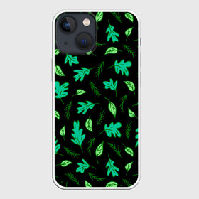 Чехол для iPhone 13 mini с принтом Листопад в Кировске,  |  | Тематика изображения на принте: green | leaves | nature | summer | trees | tropical | ветки | вечер | деревья | зеленые листья | зеленый узор | зелень | камуфляж | клен | лепестки | лес | летний принт | лето | листва | листопад | листья | ночь | осень