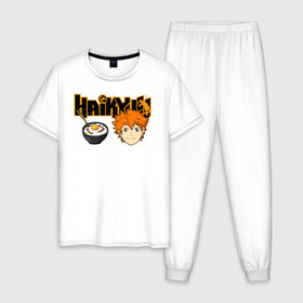 Мужская пижама хлопок с принтом Шоё Хината Haikyuu!! в Кировске, 100% хлопок | брюки и футболка прямого кроя, без карманов, на брюках мягкая резинка на поясе и по низу штанин
 | 10 номер | haikyu | haikyuu | hinata shoyo | karasuno | аниме | волейбол | волейбольный клуб | карасуно | коротышка | красный | мальчик мяч | манга | рыжик | старшая школа | хаикую | чиби чан | шоё хината