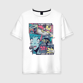 Женская футболка хлопок Oversize с принтом Vaporwave Anime Skater Boy в Кировске, 100% хлопок | свободный крой, круглый ворот, спущенный рукав, длина до линии бедер
 | anime fan | art | fail | japan | japanese | manga character | tokyo | анимация | анимешник | арт | арты | комикс | комиксы | манга | отрисовка | паровая волна | пародия | персонаж аниме | рисунок в стиле аниме | скейтер | токио