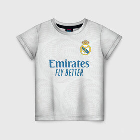 Детская футболка 3D с принтом Реал Мадрид форма 2021/2022 в Кировске, 100% гипоаллергенный полиэфир | прямой крой, круглый вырез горловины, длина до линии бедер, чуть спущенное плечо, ткань немного тянется | Тематика изображения на принте: 2021 | 2022 | madrid | real | испания | мадрид | новая | реал | реал мадрид | форма | футбол
