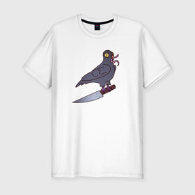 Мужская футболка хлопок Slim с принтом Опасный голубь в Кировске, 92% хлопок, 8% лайкра | приталенный силуэт, круглый вырез ворота, длина до линии бедра, короткий рукав | голубь | крылья | нож | перья | полёт | птица | червяк