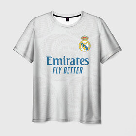 Мужская футболка 3D с принтом Бензема Реал Мадрид 2021/2022 в Кировске, 100% полиэфир | прямой крой, круглый вырез горловины, длина до линии бедер | 2021 | 2022 | benzema | karim | madrid | real | бензема | испания | карим бензема | мадрид | новая | реал | реал мадрид | форма | футбол